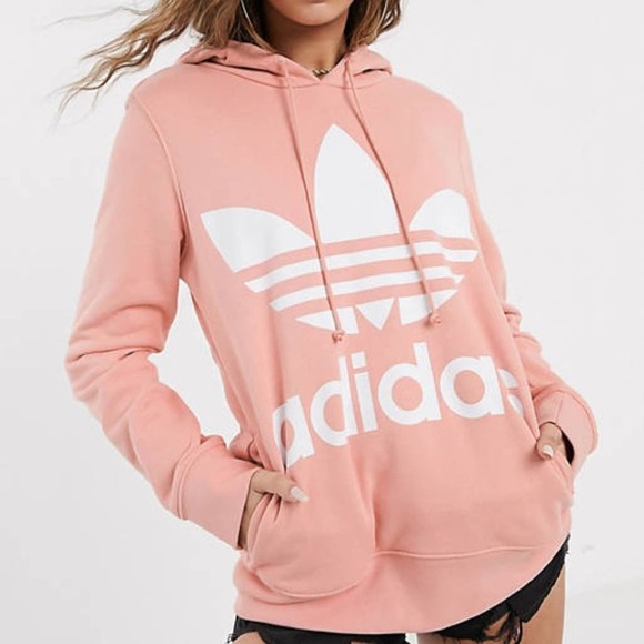 ADIDAS Trefoil Oversized Logo Hoodie Dust Pink TT3 - Picture 2 of 8
